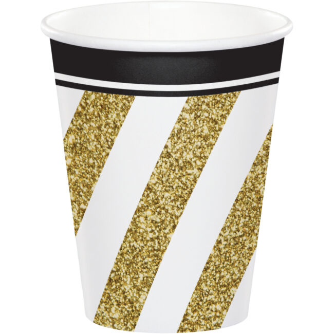 CUPS BLACK & GOLD 9OZ 8PCS