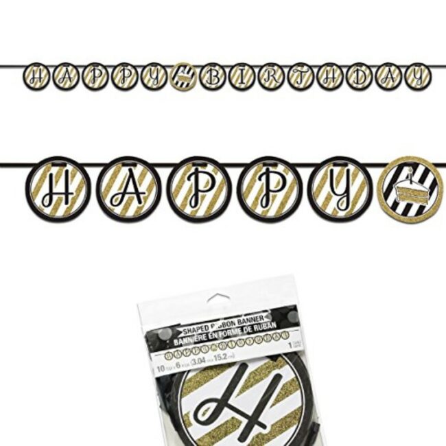 BANNER CIRCLE RIBBON BLACK & GOLD HAPPY BIRTHDAY 15.2X300CM - Image 3