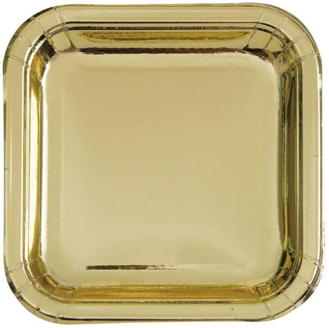 GOLD FOIL SQUARE PLATES 23X23CM 8PCS