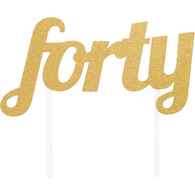 CAKE TOPPER FORTY GLITTER GOLD 13.59X16.51CM