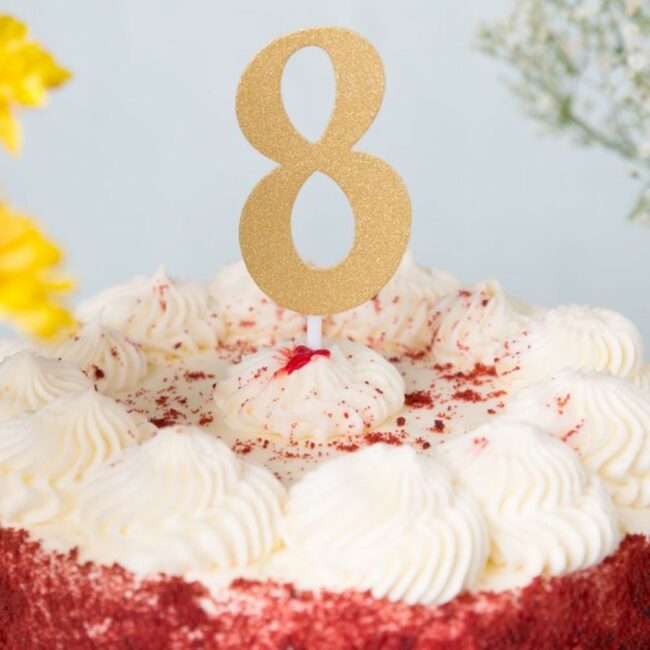 CAKE TOPPER NUMBER 8 GLITTER GOLD 15.24X5.08CM - Image 3