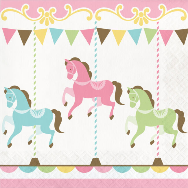 LUNCHEON 6.5''x6.5'' NAPKINS CAROUSEL HORSES 16PCS