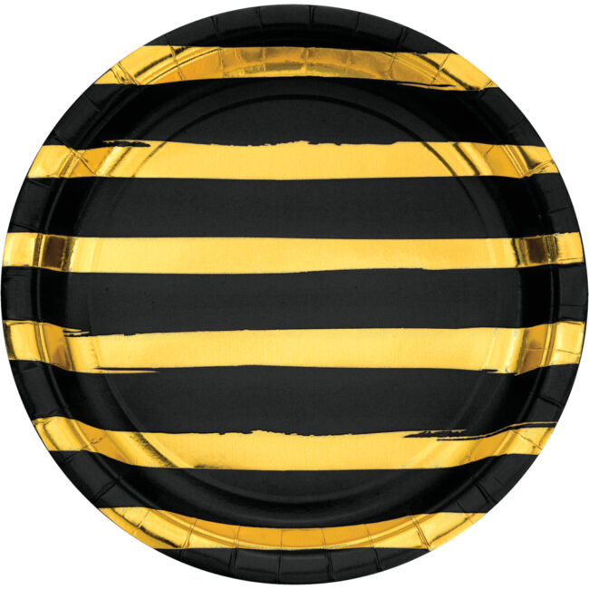 PAPER PLATES 9'' BLACK VELVET & GOLD FOIL STAMP 8PCS