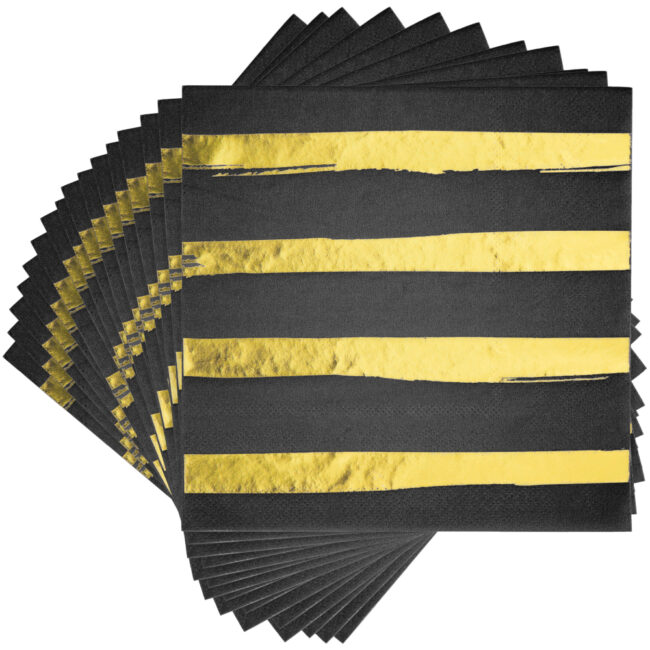 LUNCH PAPER NAPKINS BLACK VELVET & GOLD STRIPES FOIL - Image 3