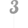 CAKE TOPPER NUMBER 3 GLITTER SILVER 15.24X5.08CM