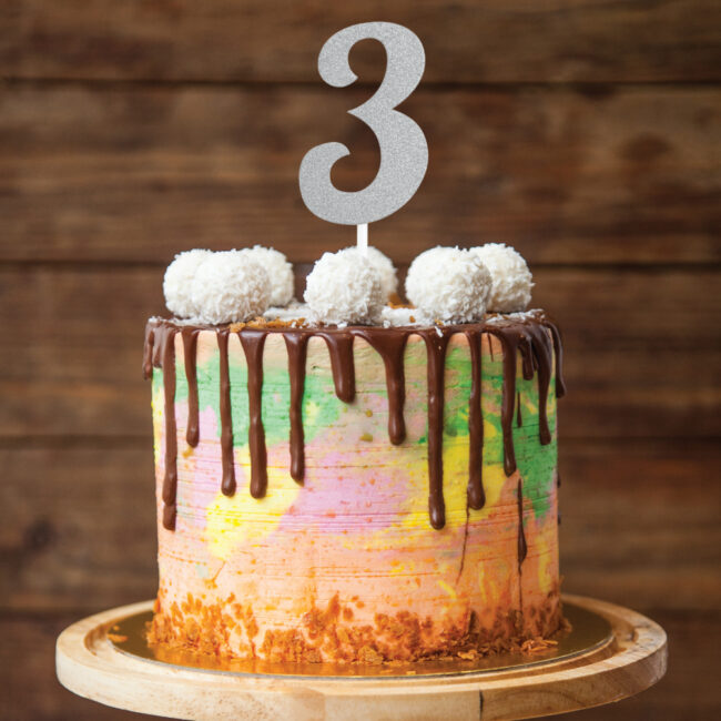 CAKE TOPPER NUMBER 3 GLITTER SILVER 15.24X5.08CM - Image 5