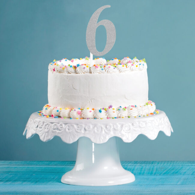 CAKE TOPPER NUMBER 6 GLITTER SILVER 15.24X4.83CM - Image 3