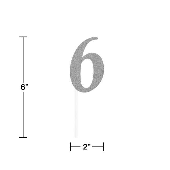CAKE TOPPER NUMBER 6 GLITTER SILVER 15.24X4.83CM - Image 6