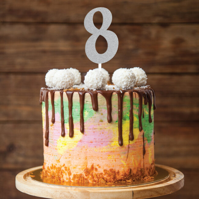 CAKE TOPPER NUMBER 8 GLITTER SILVER 15.24X5.08CM - Image 4