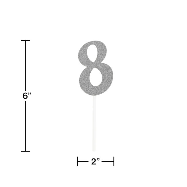 CAKE TOPPER NUMBER 8 GLITTER SILVER 15.24X5.08CM - Image 7