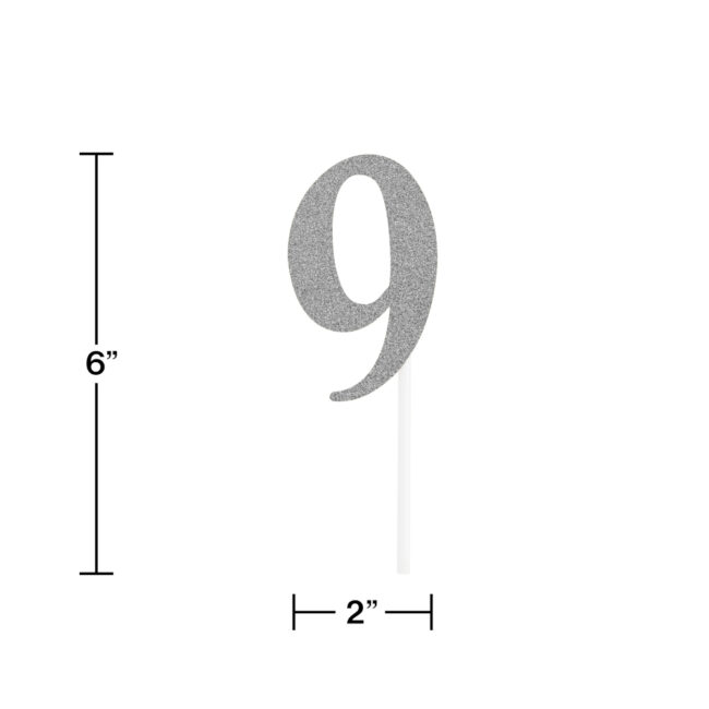 CAKE TOPPER NUMBER 9 GLITTER SILVER 15.24X4.83CM - Image 6