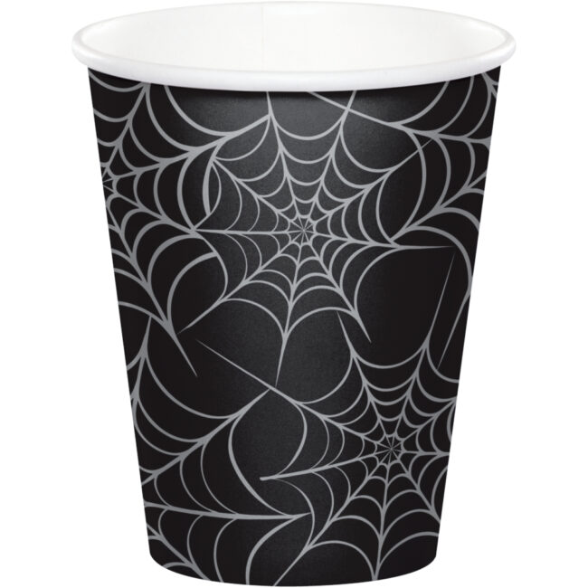 CUPS 9oz BLACK & SILVER CΟΒWEBS 8PCS
