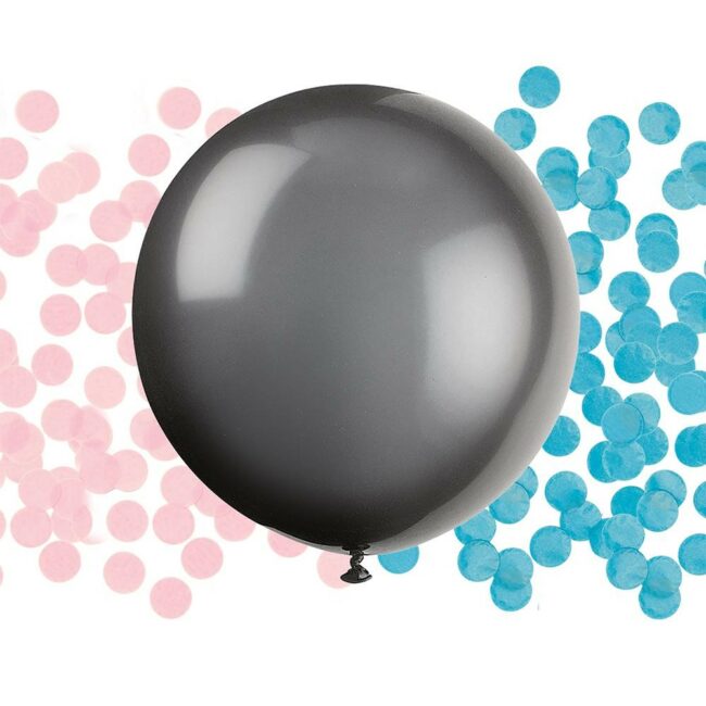 BLACK GENDER REVEAL BALLOON WITH CONFETTI 60CM