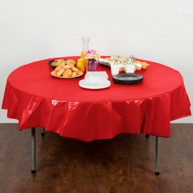 TABLECOVER ROUND PLASTIC 82'' CLASSIC RED - Image 3