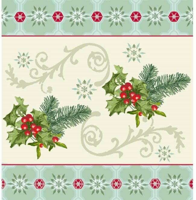 TABLECOVER PLASTIC BORDER 54''x108'' HOLLY COLLAGE