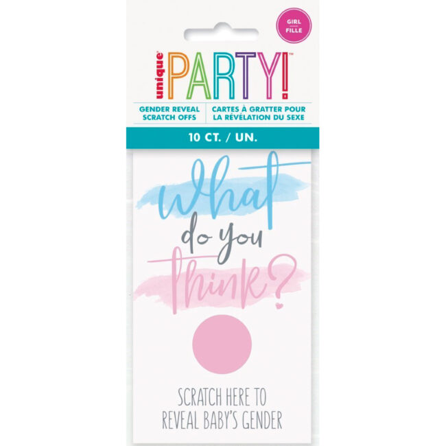 GENDER REVEAL PINK SCRATCH-OFF PARTY GAME CARDS 10PCS - Image 3