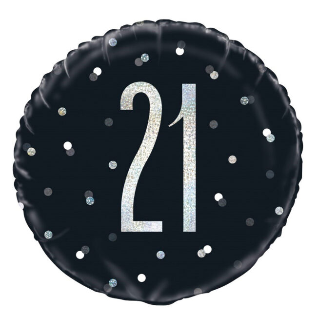 FOIL BALLOON NUMBER 21 GLITTER BLACK 18" 45.72CM