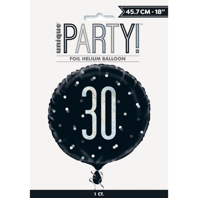 FOIL BALLOON NUMBER 30 GLITTER BLACK 18" 45.72CM - Image 3