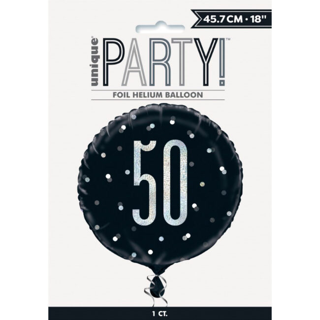 FOIL BALLOON NUMBER 50 GLITTER BLACK 18" 45.72CM - Image 3