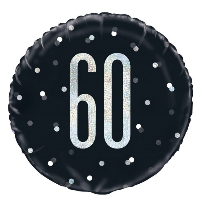 FOIL BALLOON NUMBER 60 GLITTER BLACK 18" 45.72CM - Image 3
