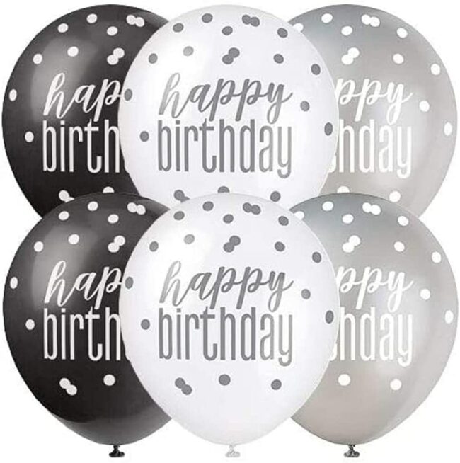 HAPPY BIRTHDAY BALLOONS GLITTER BLACK 30.48CM 6PCS - Image 2