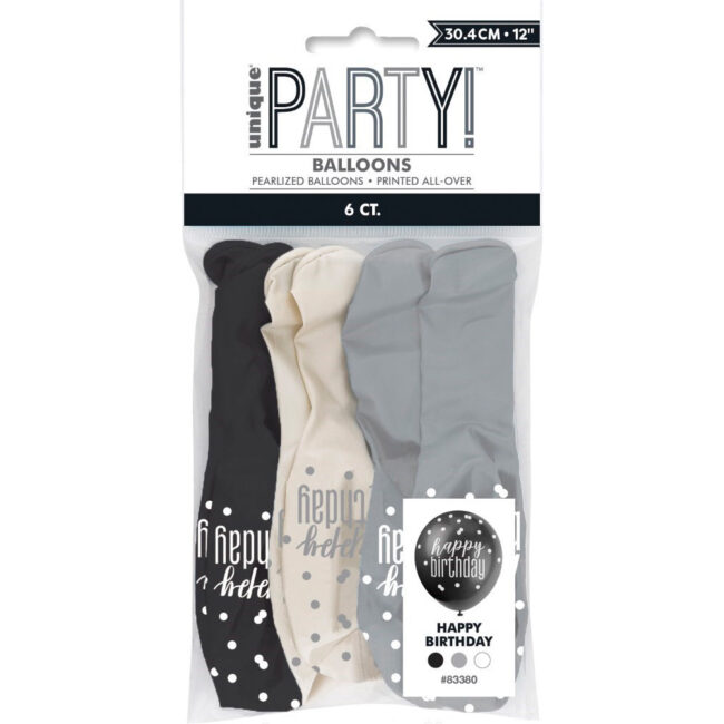 HAPPY BIRTHDAY BALLOONS GLITTER BLACK 30.48CM 6PCS - Image 3