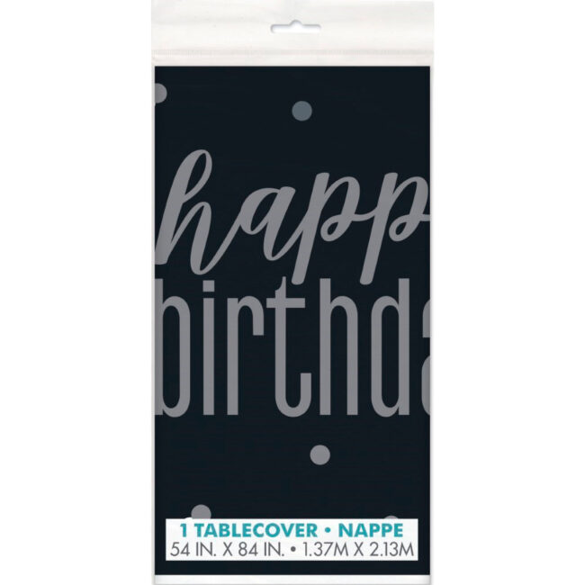 TABLECOVER HAPPY BIRTHDAY GLITTER BLACK & WHITE 1.37X2.13M - Image 3