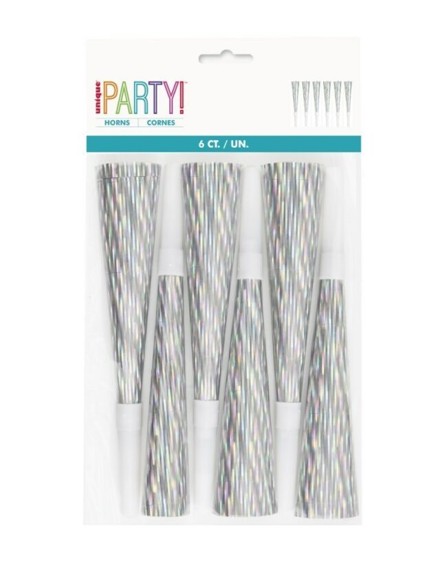 PRISMATIC FOIL HORNS SILVER 6PCS