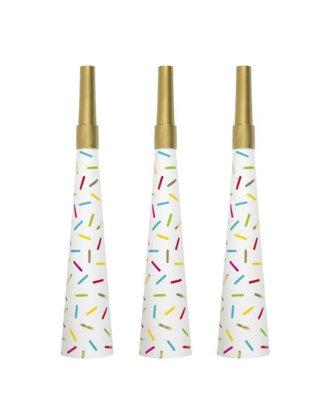 SPRINKLE PARTY HORN NOISEMAKERS GOLD 4PCS