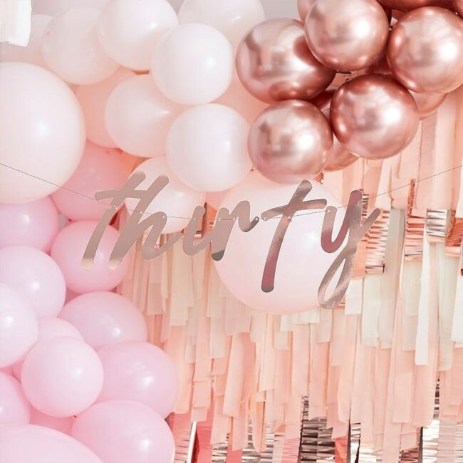 30TH ROSE GOLD HAPPY BIRTHDAY BANNER BUNTING
