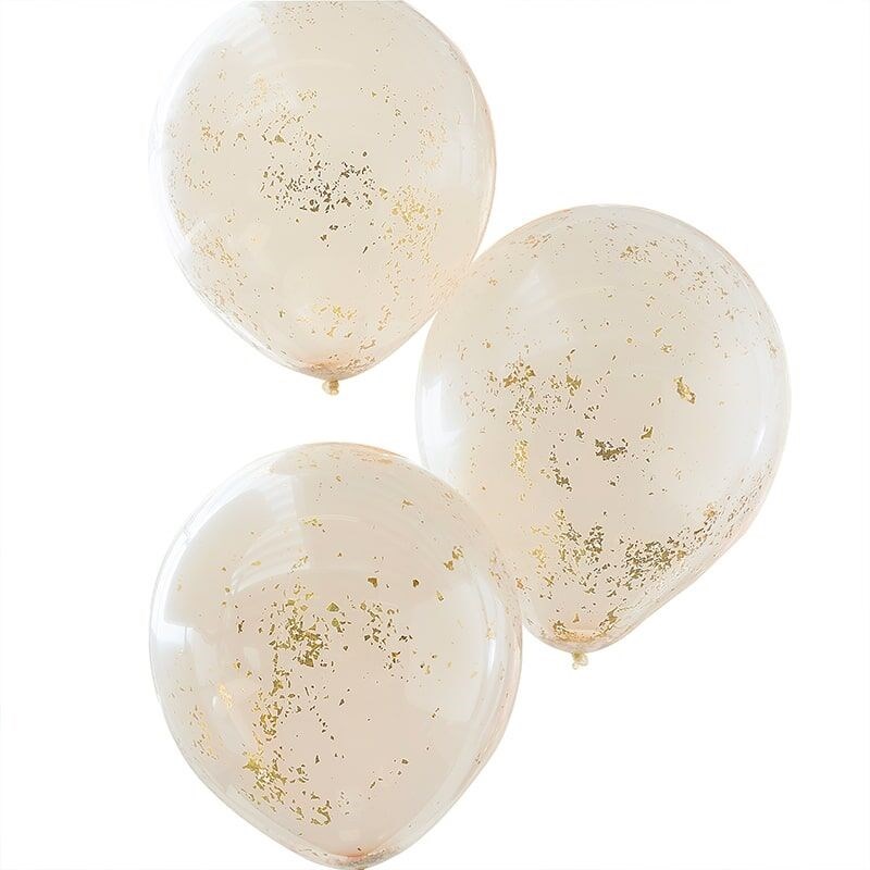 DOUBLE LAYERED PEACH AND GOLD GLITTER CONFETTI BALLOONS - Image 2