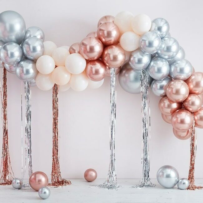 LATEX BALLOONS MIXED METALLICS ARCH WITH 2 STREAMERS 95PCS