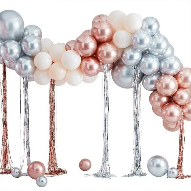 LATEX BALLOONS MIXED METALLICS ARCH WITH 2 STREAMERS 95PCS - Image 2