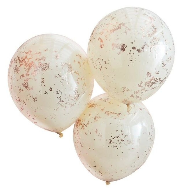 DOUBLE LAYERED CREAM AND ROSE GOLD CONFETTI BALLOONS - Image 2