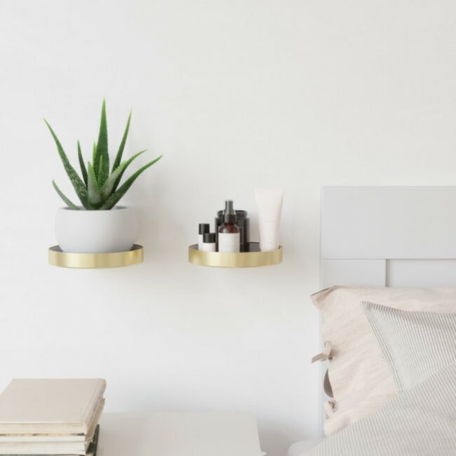 SET OF 2 PERCH SHELF BRASS 16X16X2CM - Image 3