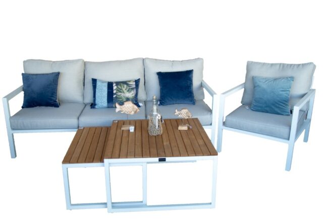 SET OF 2 VARESE WHITE COFFEE TABLES TEAK TOP - Image 2