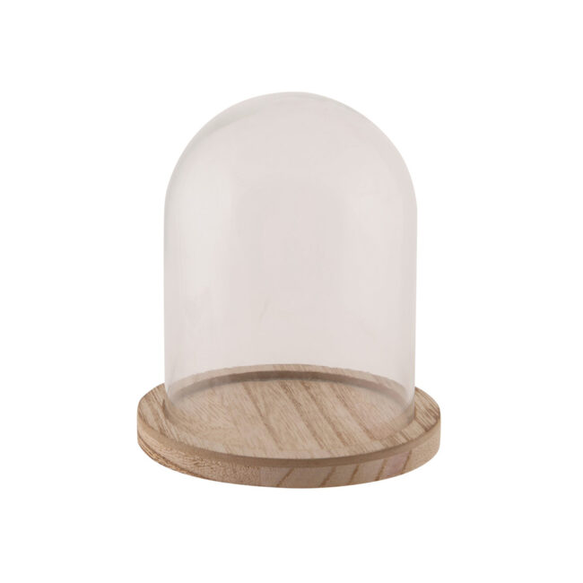 BELL JAR WITH WOODEN BASE 12.5X12.5X17CM