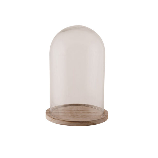 BELL JAR WITH WOODEN BASE 11X11X13CM