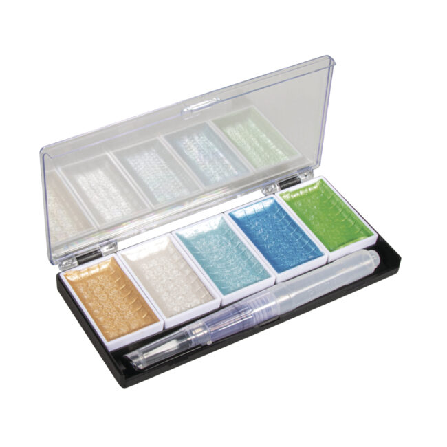 WATERCOLOUR BLUE GREEN BRIGHT 5 COLOURS INCLUDING H20 BRUSH 25x45MM - Image 3