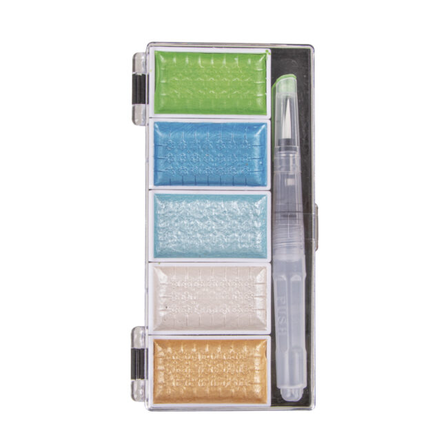 WATERCOLOUR BLUE GREEN BRIGHT 5 COLOURS INCLUDING H20 BRUSH 25x45MM