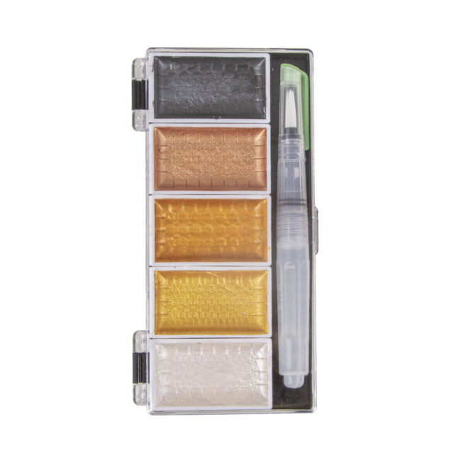WATERCOLOUR GOLD 5 COLOURS INCLUDING H20 BRUSH 25x45MM
