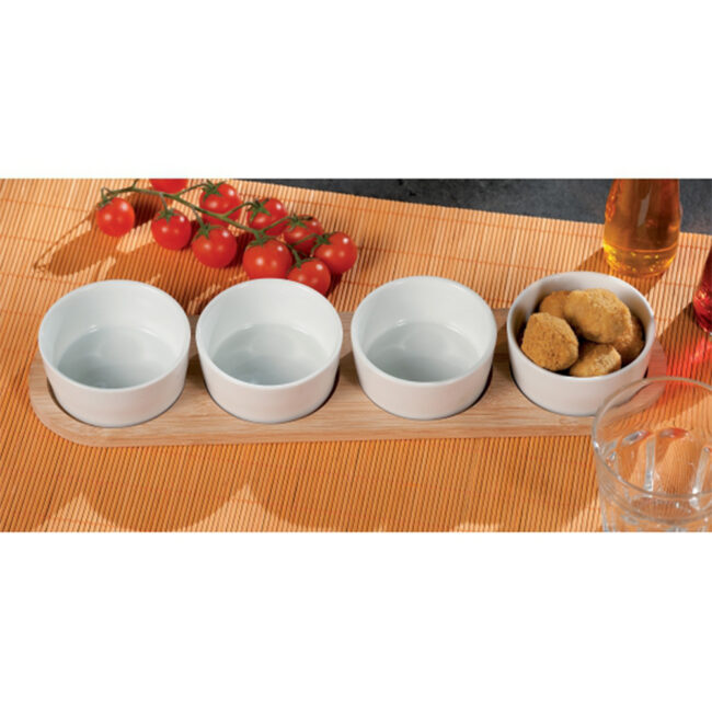 SET 4 PORCELAIN BOWLS 8.5X4CM & BAMBOO TRAY 37.5X10CM