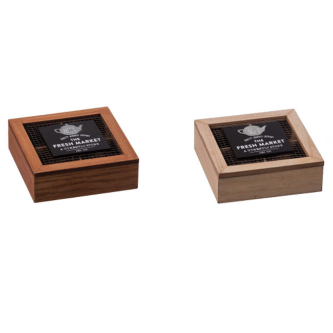 TEA BOX 4 COMPARTMENTS ASSORTED 18X18X6CM
