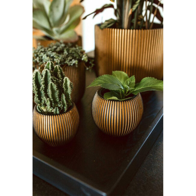 PLANTER BALL GROOVE BLACK INSIDE/GOLD 12X10CM - Image 2
