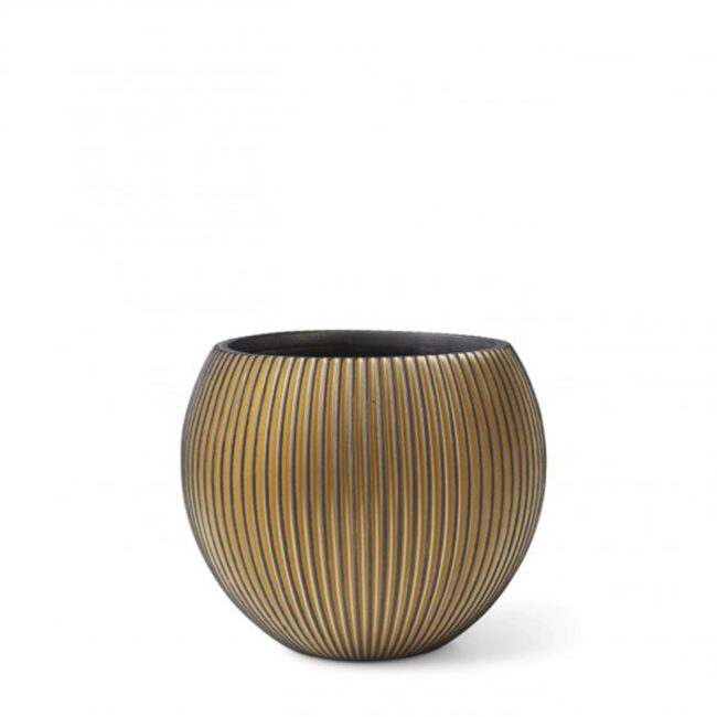 PLANTER BALL GROOVE BLACK INSIDE/GOLD 12X10CM