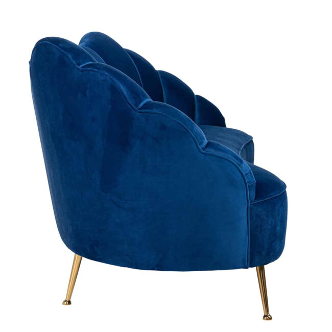 BENCH COSETTE 3 SEATS BLUE VELVET & GOLD 90X230X94CM - Image 3