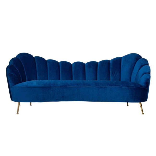 BENCH COSETTE 3 SEATS BLUE VELVET & GOLD 90X230X94CM - Image 5