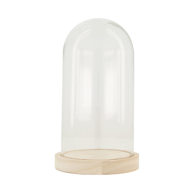 BELL JAR WITH WOODEN BASE 11.5X21CM