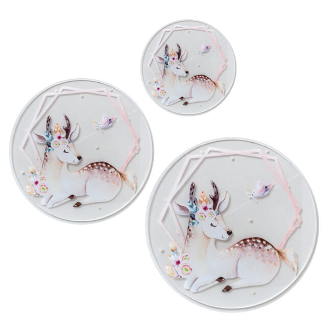 DEER WITH FLOWERS ROUND PLEXIGLASS