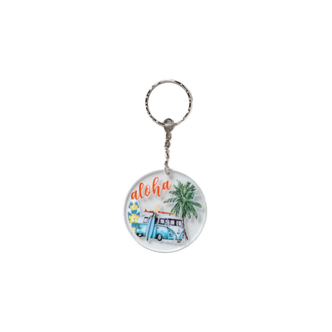 ALOHA BUS ROUND PLEXIGLASS KEYRING 5X5CM